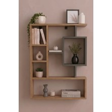 Reyo Enda Bigane Duvar Rafı 70,9 × 93,6 Cm, Asimetrik Çok Bölmeli Duvara Monte Raf - Atlantik Çam Antrasit