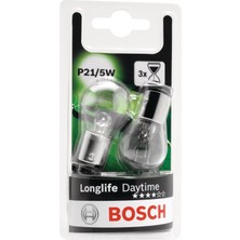 Bosch Longlife P21/5W Gündüz Sürüş Ampulü, X3 Uzun Ömürlü 2li Paket, Stop ve Park Lambası Için, Sarı-Beyaz