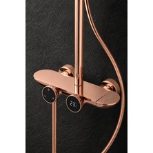 Oxy Aqua Rose - Dijital Sıcaklık Göstergeli Rose Gold Tepe Duş Seti