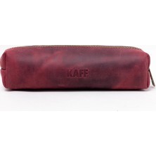 Kaff Hakiki Dana Derisi Orta Boy Tek Gözlü Premium Fermuarlı Kalemlik Bordo