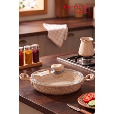 EVREN MUTFAK 18 cm Cream Granit Döküm Kapaklı Sahan Tava, Döküm Yumurta Omlet Tavası 18 cm