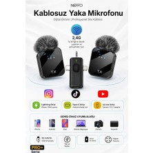 Neffo Profesyonel 2 Li Kablosuz Yaka Mikrofonu 3in1 Mikrofon Type-C/lightning/jack