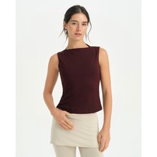 Ayma Active Kadın Kestane EcoVero™ Viskoz Kolsuz Kayık Yaka Bluz