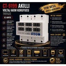 Cata CT-9199 Akıllı Dijital Trifaze Voltaj ve Akım Koruyucu Röle - 63 Amper (Üç Faz Bağımsız İzleme)