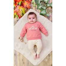 CemBebe Kız Bebek Uzun Kol Mevsimlik Çiçek Nakışlı Ikili Takım