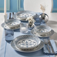 Güral Porselen Camelia 24 Parça Mavi Porselen Yemek Takımı 6 Kişilik Desenli Set Türkiye Menşeli 22761