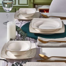 Güral Porselen Vivente 8 Parça 2 Kişilik Bone Yemek Takımı -  Gold