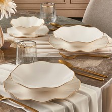 GÜRAL PORSELEN Nesrin 26 Parça 6 Kişilik Bone Yemek Takımı - Gold Mat