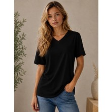 Zemci Kadın V Yaka Bluz Viskon Tshirt