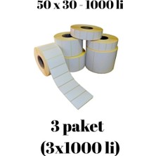 Sırımsı Kraf -3 Paket- Eko Termal Barkod Rulo Etiket (40lık Kuka) 50x30mm (1000 Li)