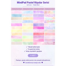 MindPad Studio 4'lü Pastel Rüyalar Washi Bant Seti, Sulu Boya Desenli Maskeleme Bandı Koleksiyonu Sticker, Planner, Bullet Journal, Defter, Ajanda Süsleme Etiketleri