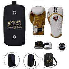 Do Tepito Boks Eldiveni, Kick Boks Muay Thai, 14 Oz, Beyaz/altın, 3'lü Set ve Taşıma Çantalı