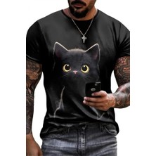 Mç Plus Erkek Bisiklet Yaka Kedi Baskılı Süprem T-Shirt