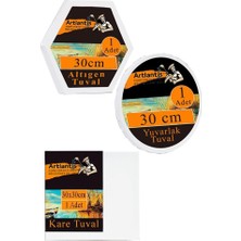Kare Yuvarlak ve Altıgen Tuval 30 cm 1 Paket 30X30 cm Arkadan Zımbalı Astarlı Resim Tuvali Akril