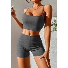 Luxana Kadın Antrasit Gri Şortlu Kaşkorse Gecelik Takım H110540 - AFN9999238-5857