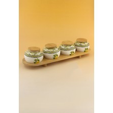 Bursa Porselen Dekor Berries Bambu Standlı 4 Lü Porselen Baharatlık