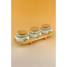 Bursa Porselen Dekor Capri Lemon Bambu Standlı 3 Lü Porselen Baharatlık