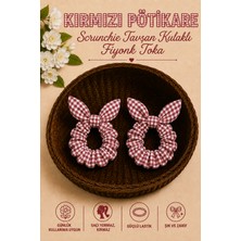 Hophera Pötikare Scrunchie Tavşan Kulaklı Fiyonk Toka Güçlü Lastikli Saç Tokası 2’li Set