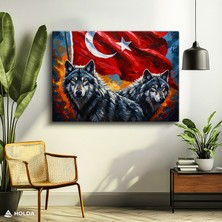 Holda Props Kanvas Tablo Türk Bayrağı ve Kurt Hayvan Tablosu Duvar Dekorasyonu