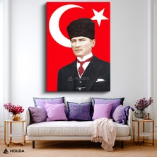 Holda Props Kanvas Tablo Kalpaklı Atatürk Türk Bayrağı Atatürk Tablosu Duvar Dekorasyonu