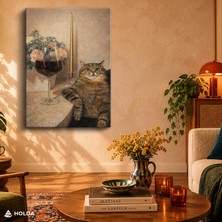 Holda Props Kanvas Tablo Kedi ve Şarap Hayvan Tablosu Duvar Dekorasyonu