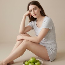 Bonbon Kadın Koyu Gri Renk Bohçalık Çeyizlik Hediyelik Kısa Kollu Pijama ve Şortlu 3'lü Pamuklu Pijama Takım BB2333