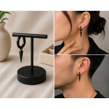 Bymiel Unisex Siyah Çelik Halka Küpe Sivri Uç Detaylı – Punk Rock Gotik Stil Küpe