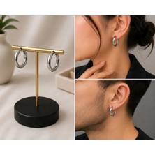 Bymiel Unisex Gümüş Renk Çelik Halka Küpe – Parlak Minimal Huggie Küpe