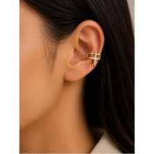 Bymiel Kadın Gold Zirkon Taşlı Çapraz Detaylı Kıkırdak Küpesi (Ear Cuff)