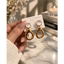 Bymiel Modern Gold Damla Formlu Opal Taş Detaylı Kadın Küpe