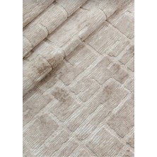 Nesrin Modern Kabartmalı Tuğla Desenli Lüks Kaymaz Jel Taban Halı Krem