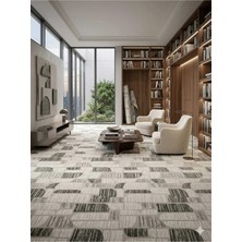 Nesrin Modern Iskandinav Tarzı Geometrik Geçişli Kaymaz Jel Taban Halı Antrasit
