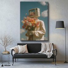 Holda Props Kanvas Tablo Televizyon Kafalı Insan Çiçek Soyut Tablo Duvar Dekorasyonu