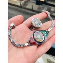 Takılingo 925 Ayar Gümüş 16 Türk Devleti Bayraklı Erkek Yüzük Bileklik Takımı