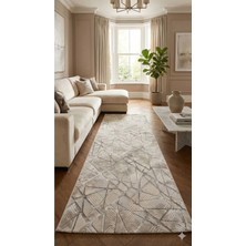 Nesrin Jel Taban Kaymaz Modern Örümcek Ağlı Krem Kesme Halı Yolluk