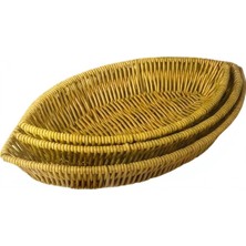 Go İthalat Plastik Rattan Hasır Görünümlü 3 Lü Kayık Formlu Organizer Sepet