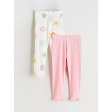 LC Waikiki Lcw Kids Ekru Beli Lastikli Kız Çocuk Tayt 2'li
