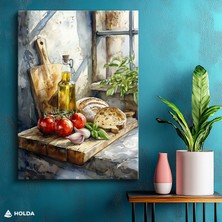 Holda Props Kanvas Tablo Ekmek Zeytinyağı Domates Mutfak Tablosu Duvar Dekorasyonu