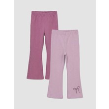 LC Waikiki Lcw Kids Lila Ispanyol Paça Taşlı Kız Çocuk Tayt Pantolon 2'li
