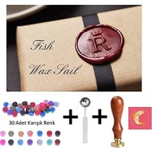 Retro Mektup Mühürü Damga Balık + 30 Adet Mühür Mumu + Eritme Kaşığı