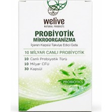 Probiyotik Mikroorganizma Kapsül Takviye Edici Gıda, 10 Milyar Cfu, 10 Canlı Probiyotik Türü, 3