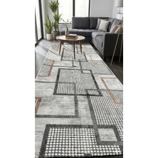 Nesrin Kaymaz Jel Taban Modern Kesme Yolluk Salon Halısı Renklii Desenli
