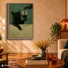 Holda Props Kanvas Tablo Şarap Içen Kedi Hayvan Tablosu Duvar Dekorasyonu