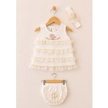 Kardeşler Bebe Kız Bebek Dantel Detay Yazlık 3'lü Takım