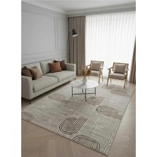 Nesrin Kaymaz Jel Taban Modern Kesme Yolluk Salon Halısı Kahve Krem Yuvarlaklı