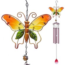 Kelebek Rüzgar Çanları Dış Mekan/iç Mekan Metal ve Vitraylı Cam Rüzgar Çanları 74,9 cm Ev