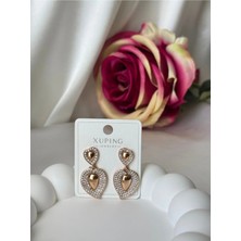 Bymiel Gold Rose Renkli Parlak Zirkon Taşlı 2li Sallantılı Çelik Küpe