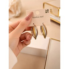 Bymiel Elegance Çok Renkli Çelik Halka Küpe – Gold Silver Desenli Kadın Küpe