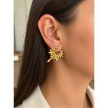 Bymiel Gold Güneş Işıltısı Zirkon Taşlı Paslanmaz Çelik Kadın Küpe