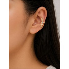 Bymiel Kadın Gold Renk Yıldız ve Zirkon Taşlı Ear Cuff Kıkırdak Küpe